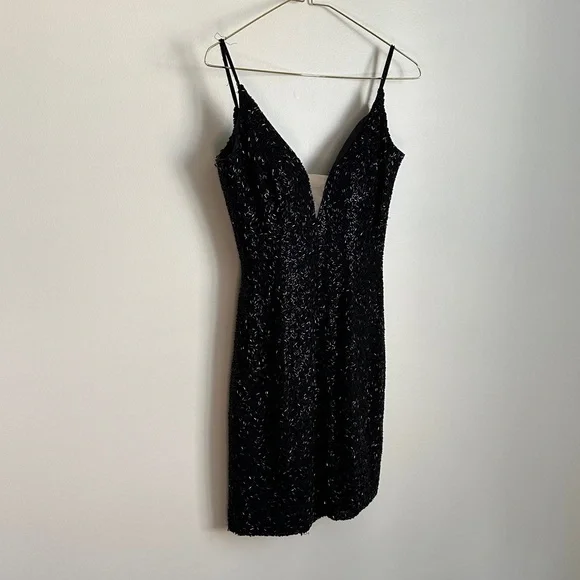 Sherri Hill | Dresses | Sherri Hill Short Black Plunging Vneck Beaded Dress  Homecoming Prom Pageant | Poshmark